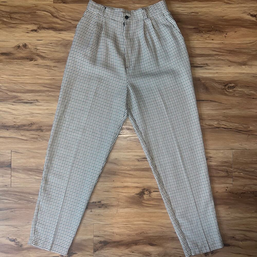 Vintage 35th & 10th Houndstooth Print Brown Black Cream High Rise Dress Pants 9